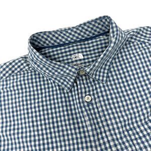The North Face TNF Camp Shirt Blue Plaid Long‎ Sleeve Hiking Pocket Button Up
